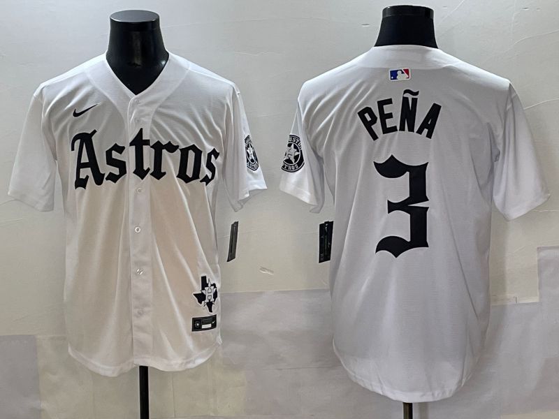 Men 2025 Houston Astros #3 Pena White Five generations Joint Name Nike MLB Jersey style 31